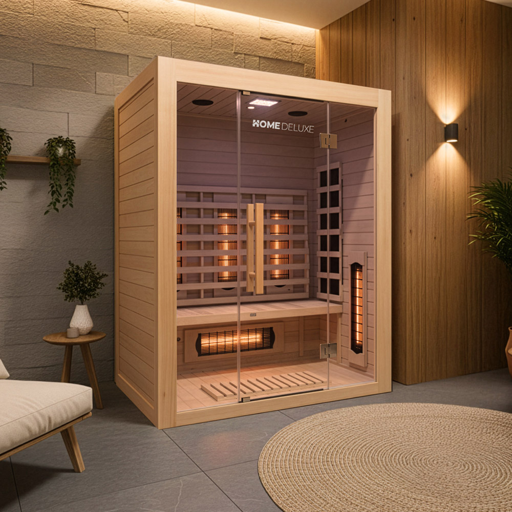 Home Deluxe Cabina de infrarrojos con radiador de espectro completo SAHARA L - 150 x 120 cm para 3 personas