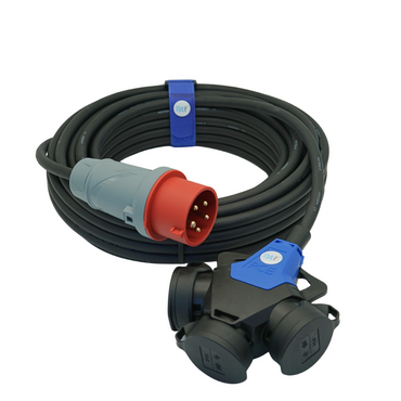 CEE Verlängerung H07RN-F 400V 16A 5x1,5mm² 3-Wegekupplung 3x230V IP44
