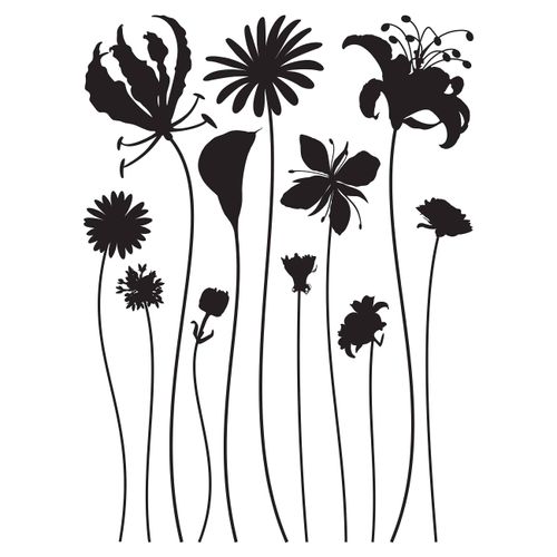 Flock wall tattoo sticker decoration flowers XXL black