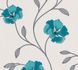 Vinyl wallpaper 2924-21 flowers silver glittering turquoise 1