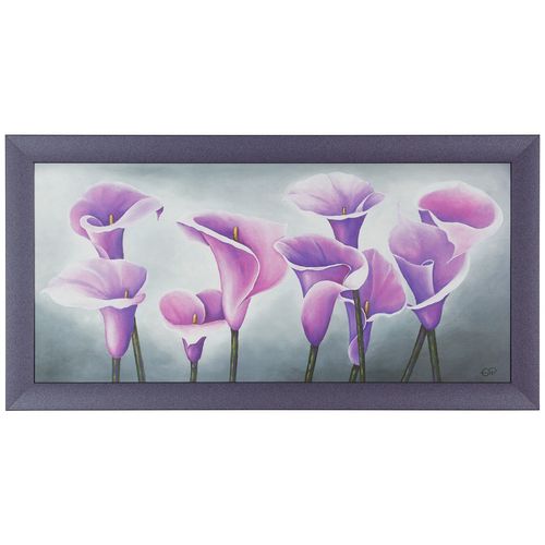 Mural Art Print Framed flowers purple grey 33x70cm 12.99x27.56"
