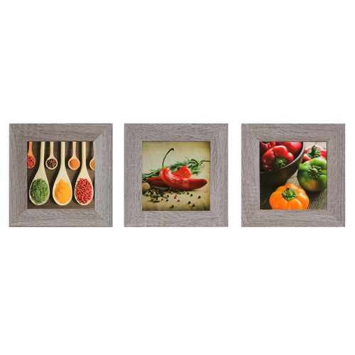 Set of 3 murals spices vegetables red green brown 23x23cm