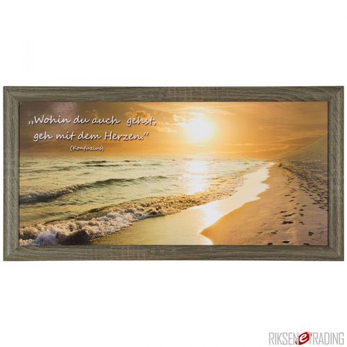 Canvas print picture quote sunset beach brown beige 23x49cm