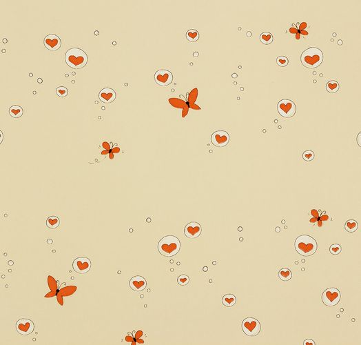 Wallpaper kids Rasch Textil hearts butterfly cream orange