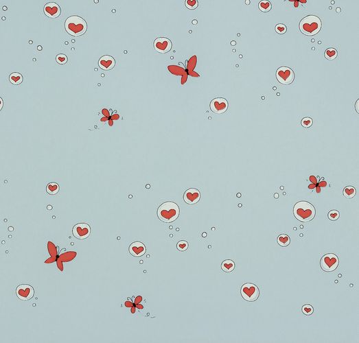 Wallpaper kids Rasch Textil hearts butterfly blue red