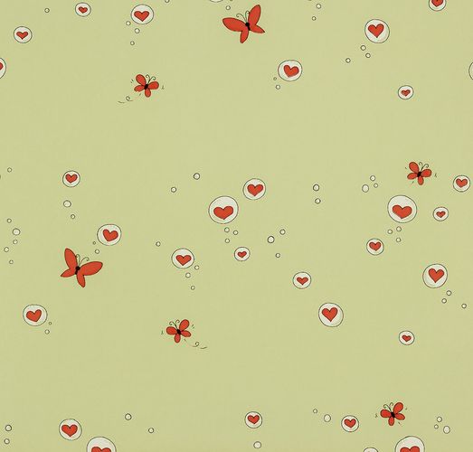 Paper wallpaper 006005 Rasch Textil hearts green red