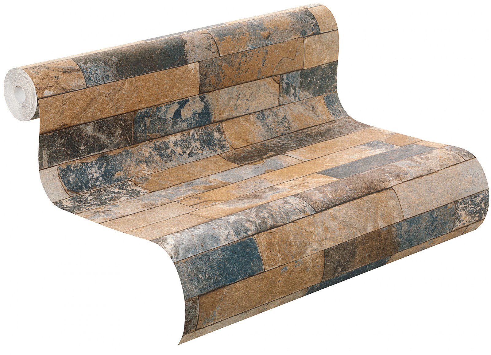 Wallpaper Rasch 3D stone wall design blue 475104