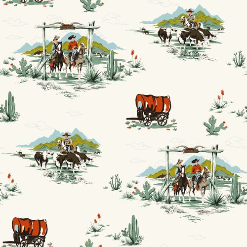 wallpaper non-woven cowboy turquoise green white 128717