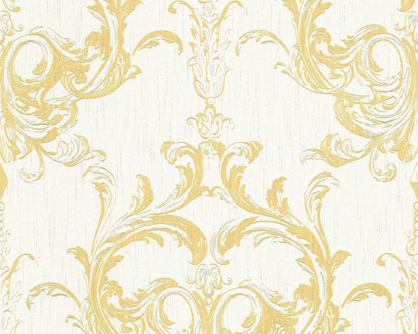 Non-woven wallpaper yellow white baroque Tessuto Architects Paper 96196-5