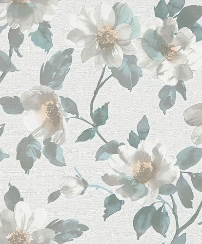 Non-woven wallpaper Erismann Make Up flower white green 6982-18