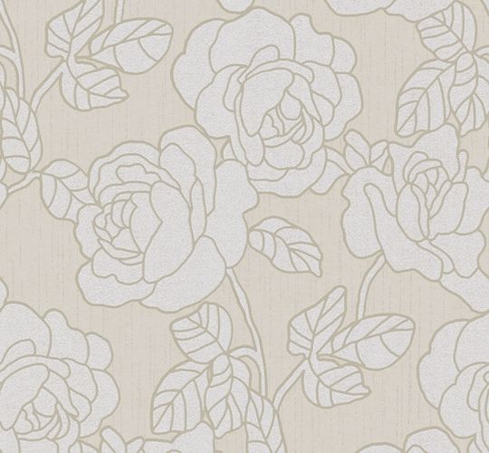 Wallpaper glitter roses flowers grey white P+S 02492-50