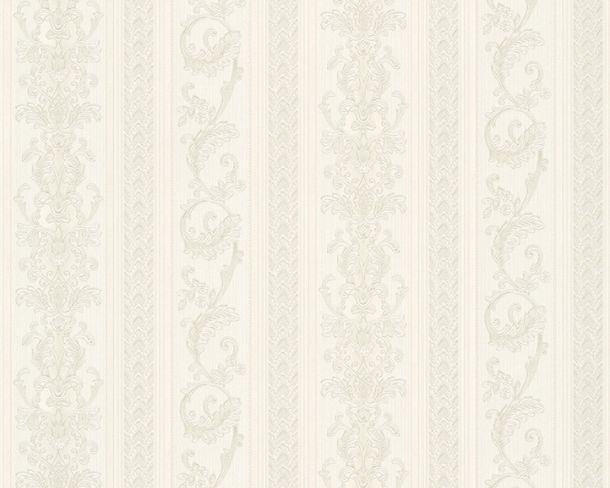 Wallpaper Hermitage 10 stripes tendril white silver Metallic 33547-1