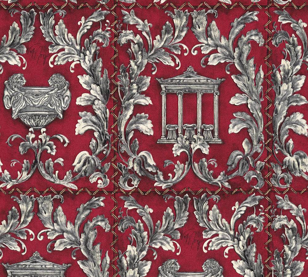 Tapete Antik Tapete Wolfgang Joop Ranken Tempel rot Glitzer 340 - Tapete Antik
