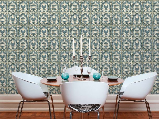 Wallpaper Wolfgang Joop Greek temple light blue glitter 34086-3