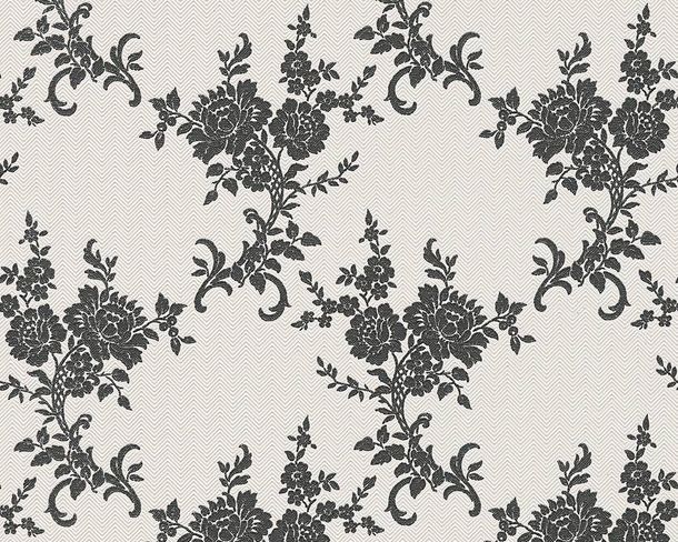 Wallpaper flower tendril silver white gloss AS Belle Epoque 1102-20