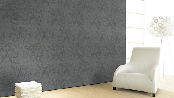 Wallpaper tendrils vintage anthracite metallic Marburg 58627