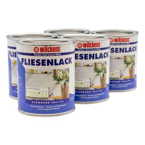 Set of 5 Tile Paint Varnish 750ml White Tiles Wilckens