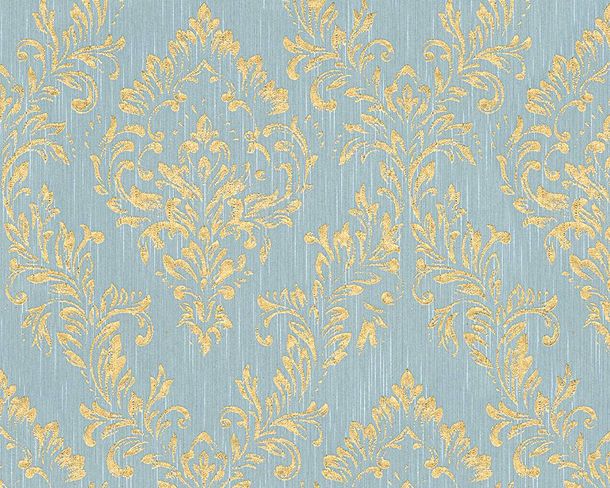 Article picture Wallpaper baroque floral light blue gold Metallic Silk 30659-5