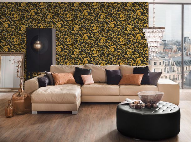 Wallpaper Versace Home floral black gold glitter 34326-2