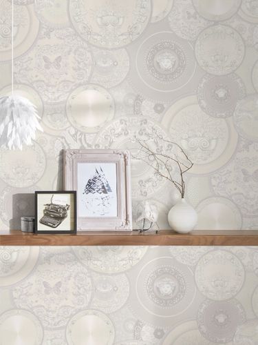 VERSACE HOME 壁紙 dish cream silver gloss○関送無料○ Tapete-Versace-Home-Teller-