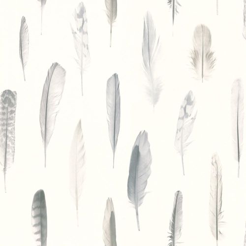 Wallpaper World Wide Walls feathers white grey 138893