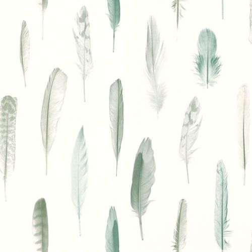 Wallpaper World Wide Walls feathers white green 138894