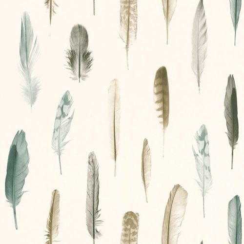 Wallpaper feathers cream white anthracite 138896