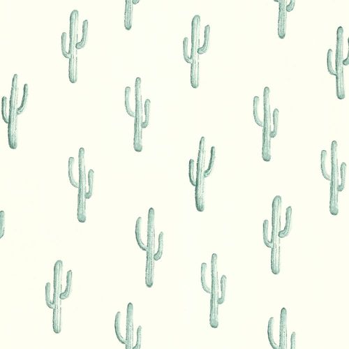 Wallpaper cactus cream white turqouis 138898