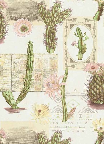 Wallpaper cactus floral ethno green purple 6312-05