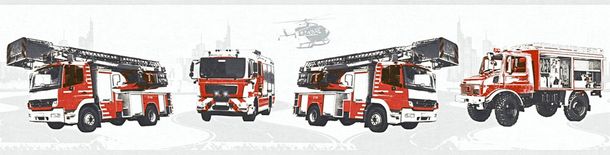 Kids Wallpaper Border fire fighter white red 35814-1