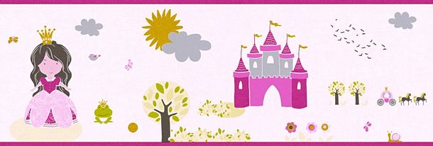 Kids Wallpaper Border princess rose pink gloss 35853-1