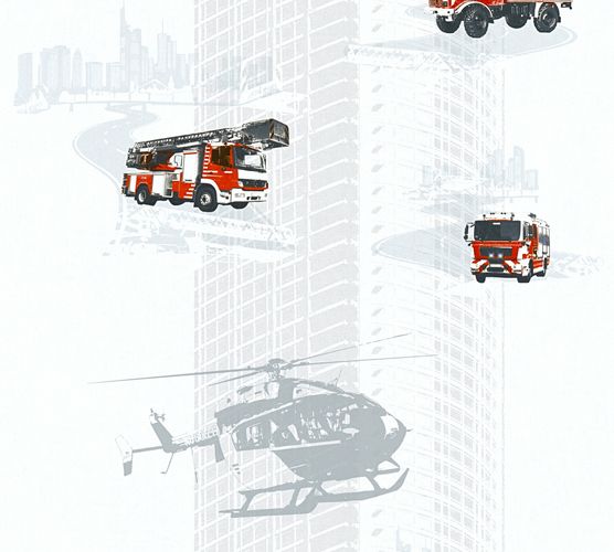 Kids Wallpaper Firetruck helicopter white red gloss 35813-1