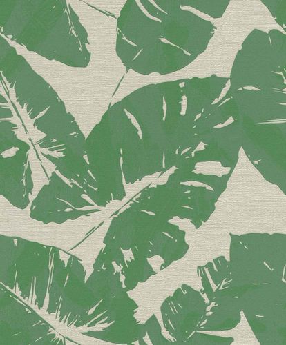 Non-woven Wallpaper Rasch Hotspot tropical leaf grey green 805222