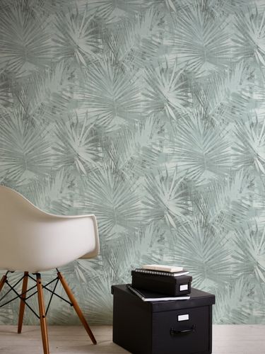 Non-Woven Wallpaper Palm Leaves turqoise 36385-3