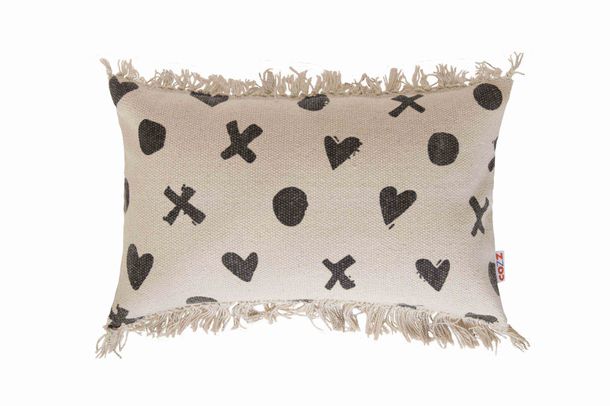 Pillow Case Cozz Hearts Fringes Faiza graphit 30x50cm