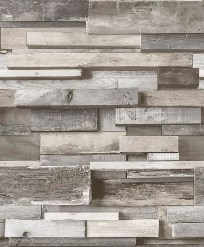 Image Non-Woven Wallpaper 3D wooden cream grey GranDeco Facade FC3001