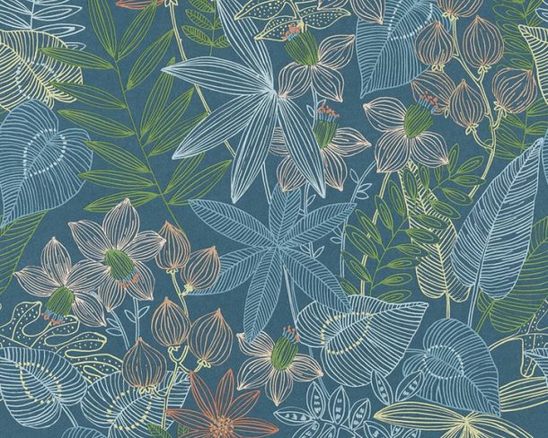 Image Non-Woven Wallpaper Plants blue colourful AS Creation 36630-1