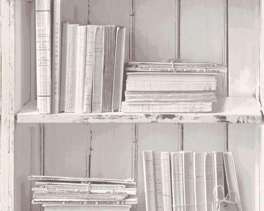 Non Woven Wallpaper Vintage Bookshelf Grey White 30388 2
