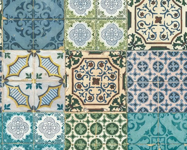 Article picture Non-Woven Wallpaper moroccan tiles green turquoise 36485-1