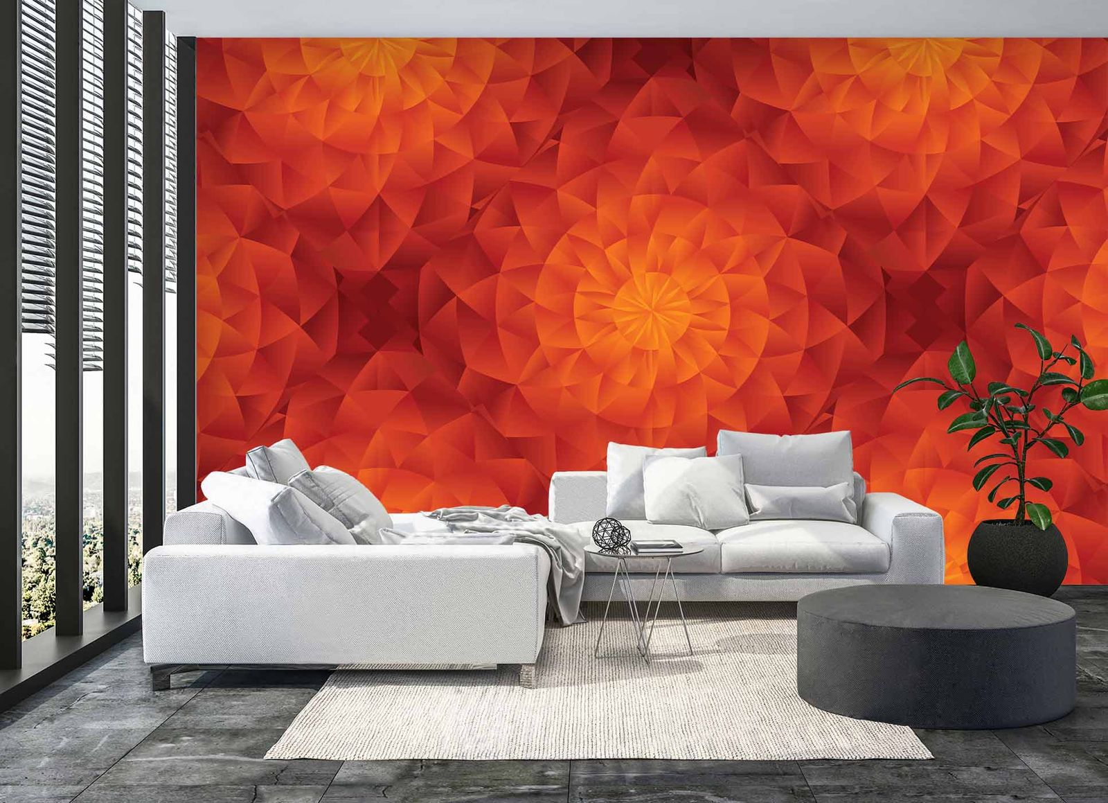 Digital Print Wall Mural Premium Kaleidoscope 3D orange
