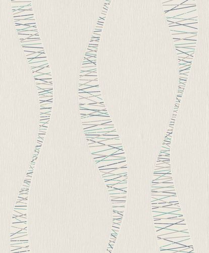 Wallpaper Rasch waves stripes white grey glitter 808933