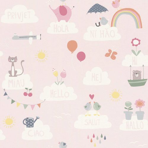 Kids Wallpaper animals hello clouds rose Rasch 249453