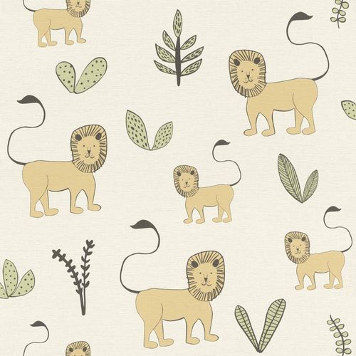 Kids Wallpaper lions shrubbery cream brown Rasch 531701