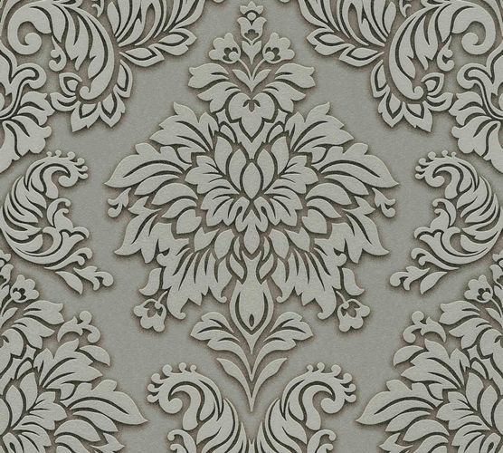 Non-Woven Wallpaper Baroque green grey Glitter 36898-1