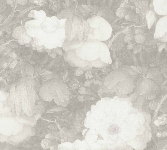 Non-Woven Wallpaper Flowers Vintage grey white 36921-4