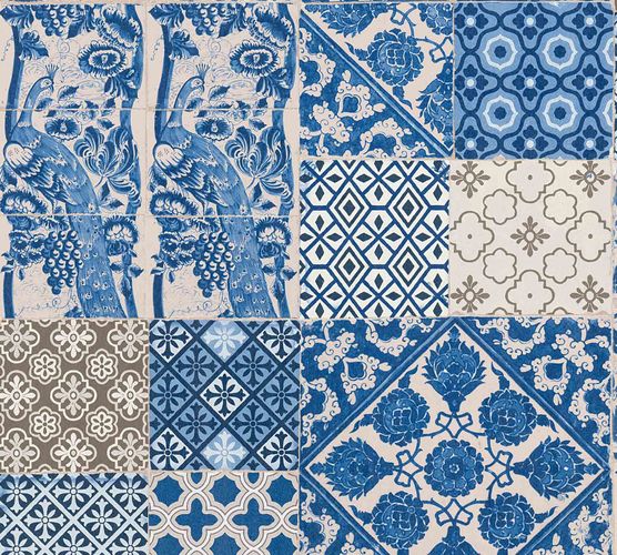 Non-Woven Wallpaper Tiles blue white 36923-1