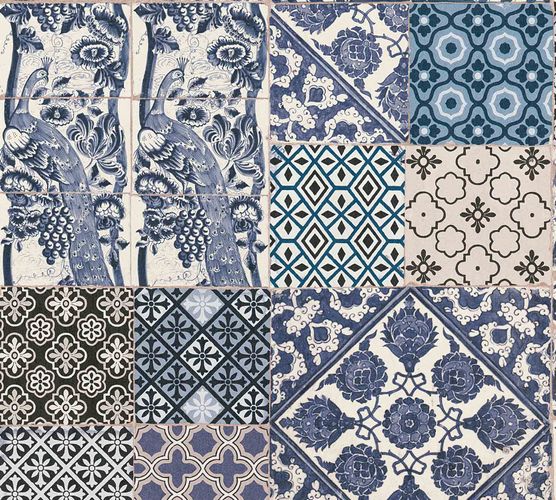 Non-Woven Wallpaper Tiles blue white 36923-2