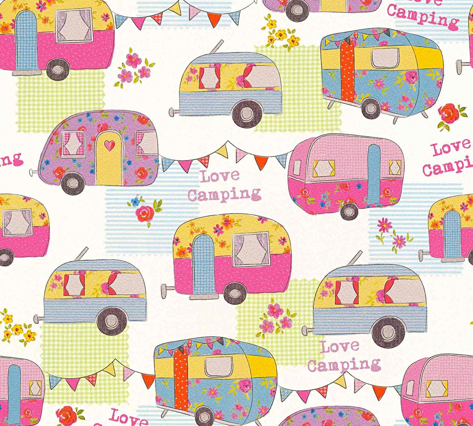 Kids Wallpaper Love Camping Colourful Metallic 3