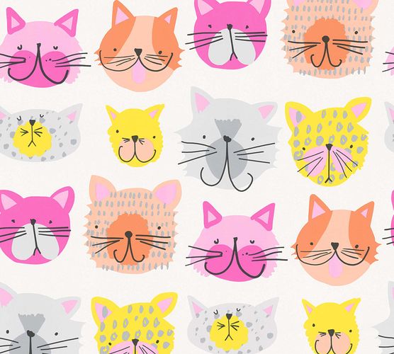 Kids Wallpaper Cat Kitten white colourful 36754-2