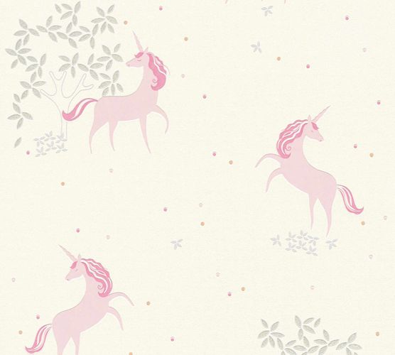 Kids Wallpaper Unicorns Floral white rose Glitter 36989-1